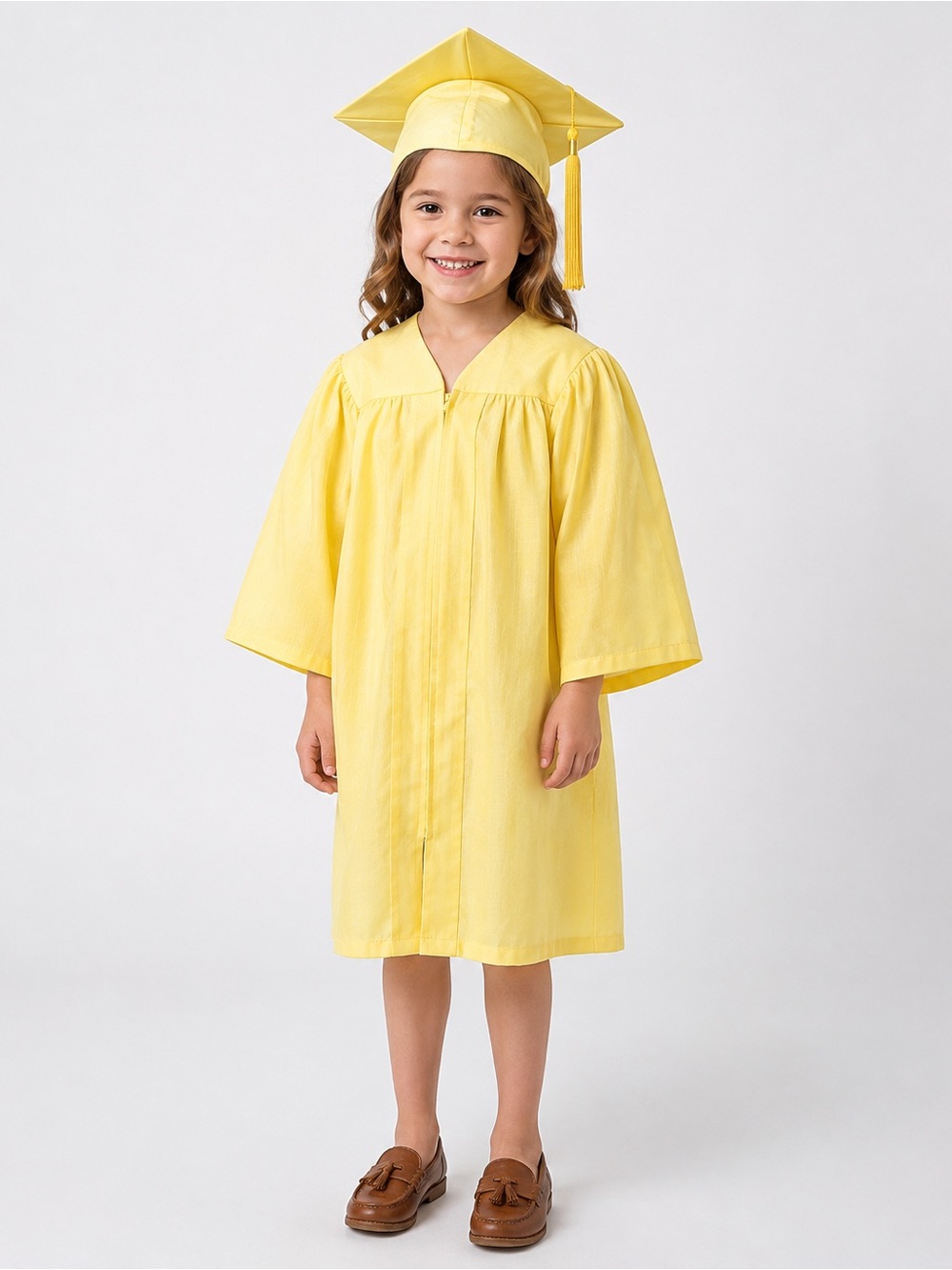 Kids Graduation Cap & Gown Set Yellow Size 5-6 Kindergarten Costume